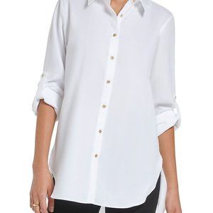 Calvin Klein Tab-Sleeve High-Low Tunic Blouse Size XS Color White